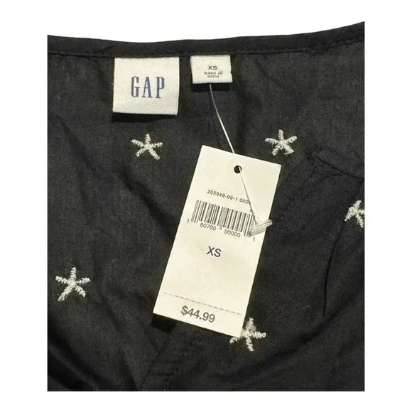 NEW Gap Size XS Black Sleeveless Blouse With White Embroidered Accents NWT - Picture 4 of 6